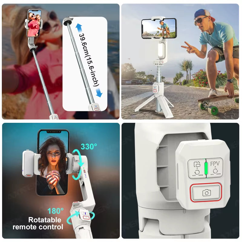 A10 Handheld Gimbal Smartphone Stabilizer with Fill Light Extension Rod Remote Cellphone Selfie Stick for Iphone Samsung