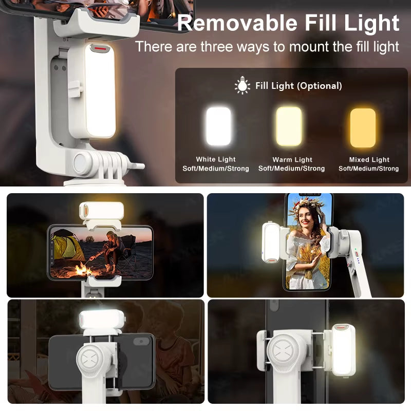 A10 Handheld Gimbal Smartphone Stabilizer with Fill Light Extension Rod Remote Cellphone Selfie Stick for Iphone Samsung