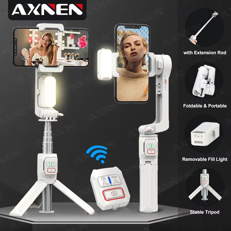 A10 Handheld Gimbal Smartphone Stabilizer with Fill Light Extension Rod Remote Cellphone Selfie Stick for Iphone Samsung