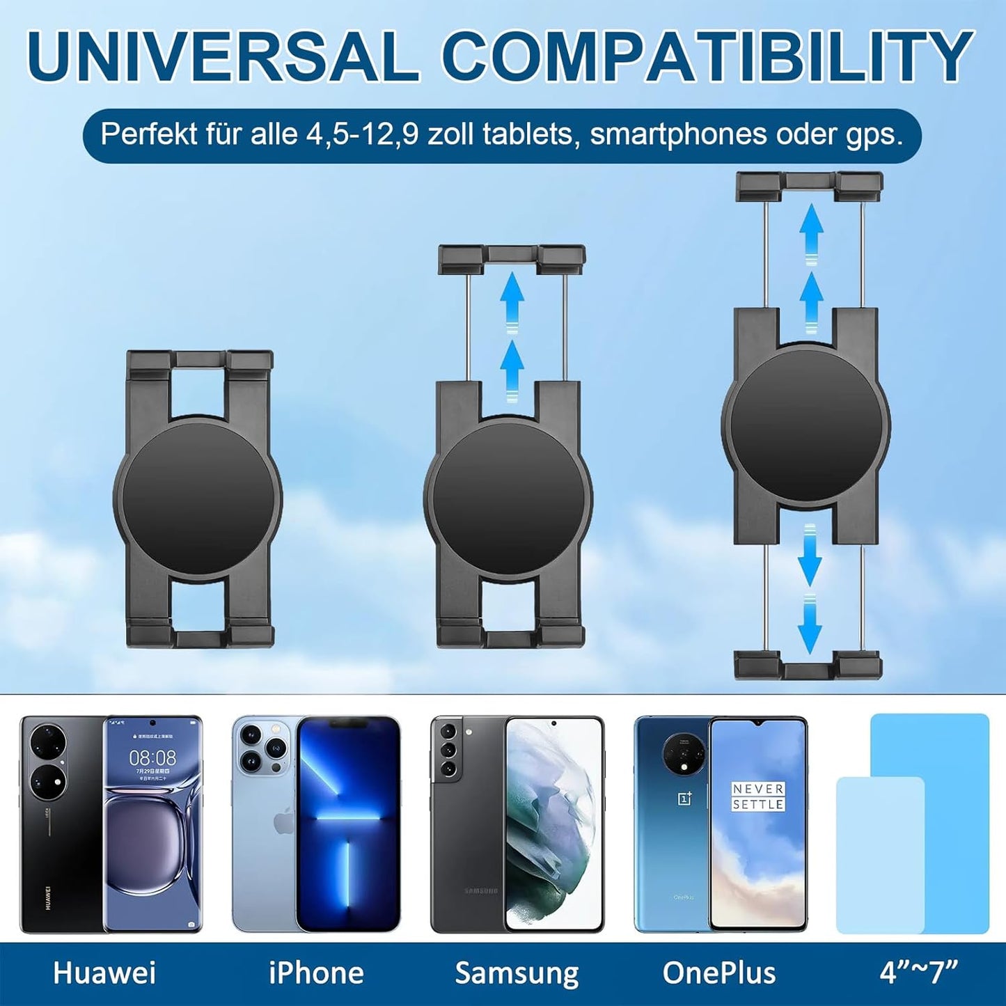 Soporte Movil Coche Potente Ventosa, Soporte Movil Coche Doble, Soporte Ventosa Ajustable 360° Teléfono Coche Universal Para Smartphone, Para Tabletas, Teléfonos Móviles 4,5 a 12,9 Pulgadas