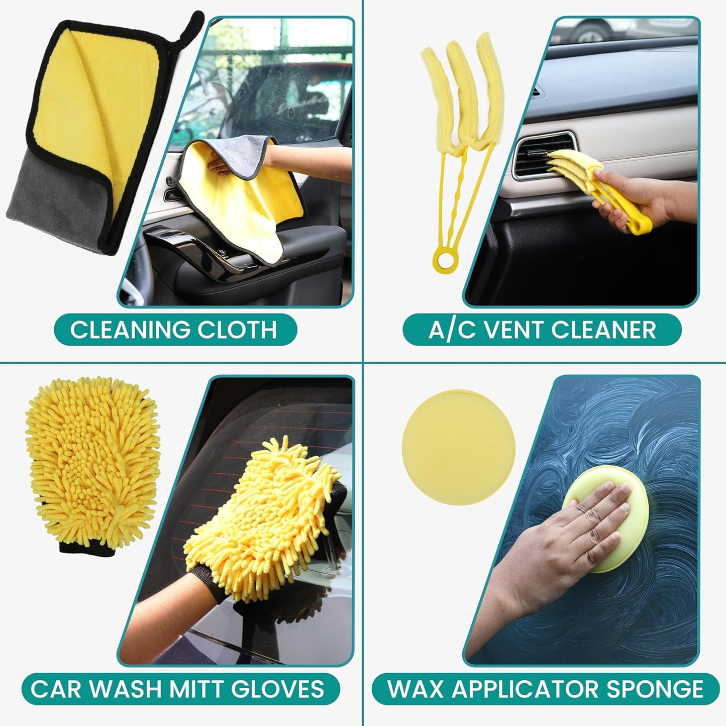 Belle Vous Kit De Limpieza De Coches - Set Detailing Para Lavar Autos Interior Y Exterior De 20 Piezas - Pack De Productos Y Accesorios De Limpieza Para Limpiar Coche O Moto