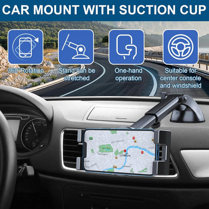Soporte Movil Coche Potente Ventosa, Soporte Movil Coche Doble, Soporte Ventosa Ajustable 360° Teléfono Coche Universal Para Smartphone, Para Tabletas, Teléfonos Móviles 4,5 a 12,9 Pulgadas